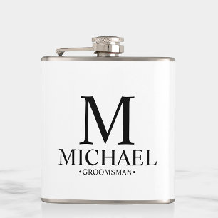 Modern Black and White Personalized Groomsman Hip Flask