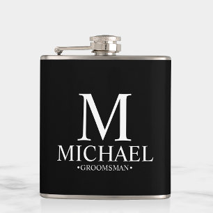 Modern Black and White Personalized Groomsman Hip Flask