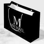 Modern Black and White Personalized Groomsman Large Gift Bag<br><div class="desc">Modern Personalized Groomsman Gifts
featuring personalized monogram,  groomsman's name and title in white classic serif font style on black background.

Also perfect for best man,  father of the bride,  ring bearer and more.</div>