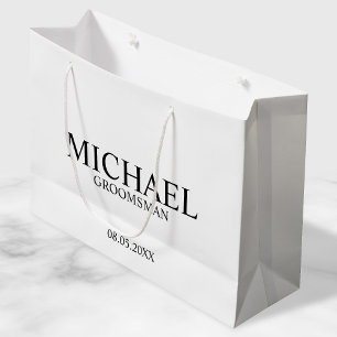 Modern Black and White Personalized Groomsman Large Gift Bag