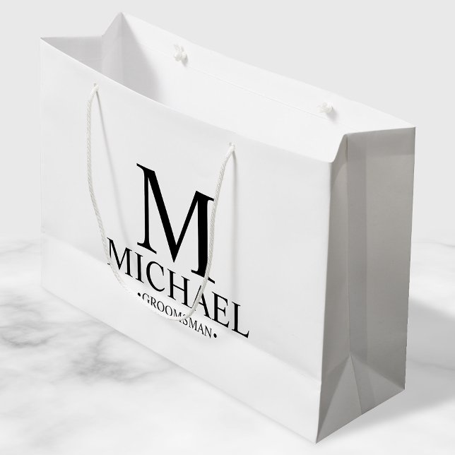 Modern Black and White Personalized Groomsman Large Gift Bag (Creator Uploaded)