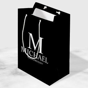 Modern Black and White Personalized Groomsman Medium Gift Bag