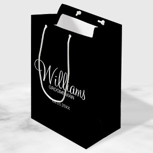 Modern Black and White Personalized Groomsman Medium Gift Bag