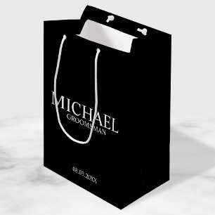 Modern Black and White Personalized Groomsman Medium Gift Bag