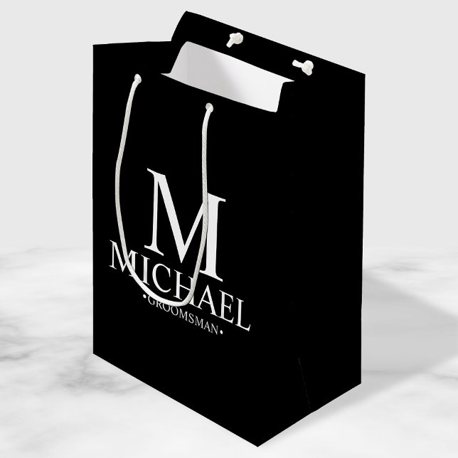Modern Black and White Personalized Groomsman Medium Gift Bag (Creator Uploaded)