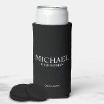 Modern Black and White Personalized Groomsman Seltzer Can Cooler<br><div class="desc">Modern Black and White Personalized Groomsman Gifts
featuring personalized groomsman's name,  title and wedding date in white classic serif font style on black background.

Also perfect for Best Man,  Father of the Bride and more.</div>