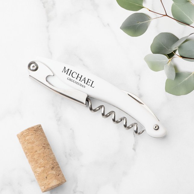 Modern Black and White Personalized Groomsman Wait Corkscrew (Creator Uploaded)