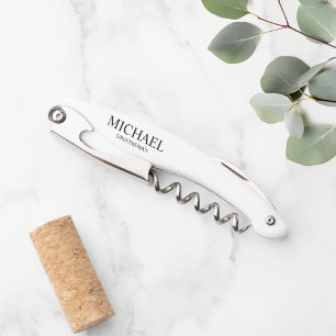 Modern Black and White Personalized Groomsman Wait Corkscrew
