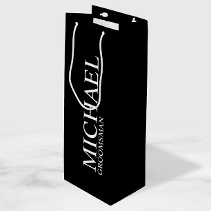 Modern Black and White Personalized Groomsman Wine Gift Bag