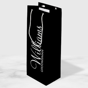 Modern Black and White Personalized Groomsman Wine Gift Bag