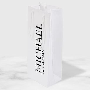Modern Black and White Personalized Groomsman Wine Gift Bag