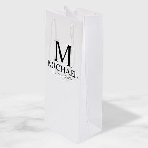 Modern Black and White Personalized Groomsman Wine Gift Bag