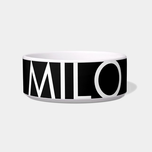 Modern Black and White Personalized Pet Bowl (Front)