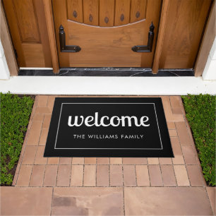 Modern Black and White Personalized Welcome Doormat
