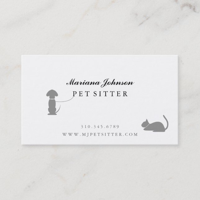 Modern Black and White Pet Sitter Business Card (Front)