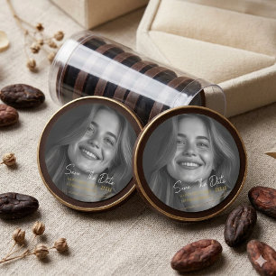 Modern Black and White Photo 21st Birthday Save th Classic Round Sticker