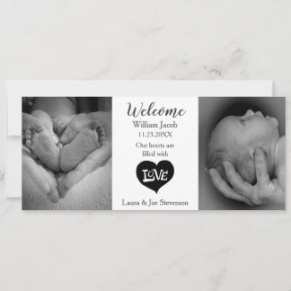 Modern Black and White Photo Birth Announcement