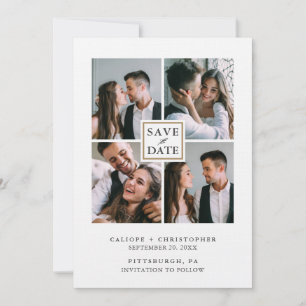 Modern Black and White Photo Collage Save the Date