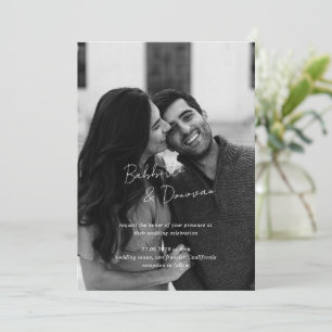 Modern Black and White Photo Minimalist Wedding Invitation