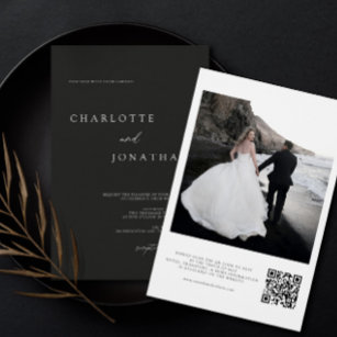 Modern Black and White Photo QR Code Wedding Invitation