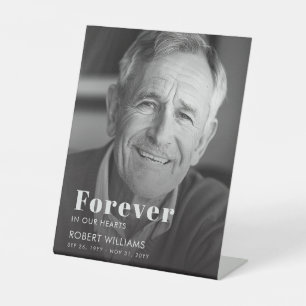 Modern Black and White Photo Sympathy Memorial Pedestal Sign