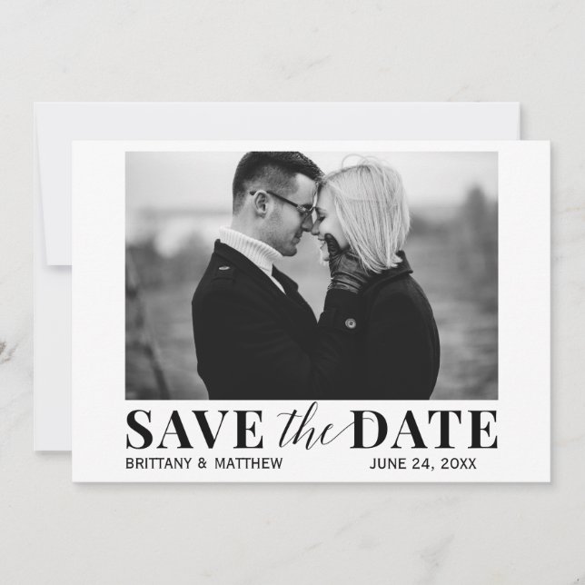 Modern Black and White Photo Trendy Save The Date (Front)
