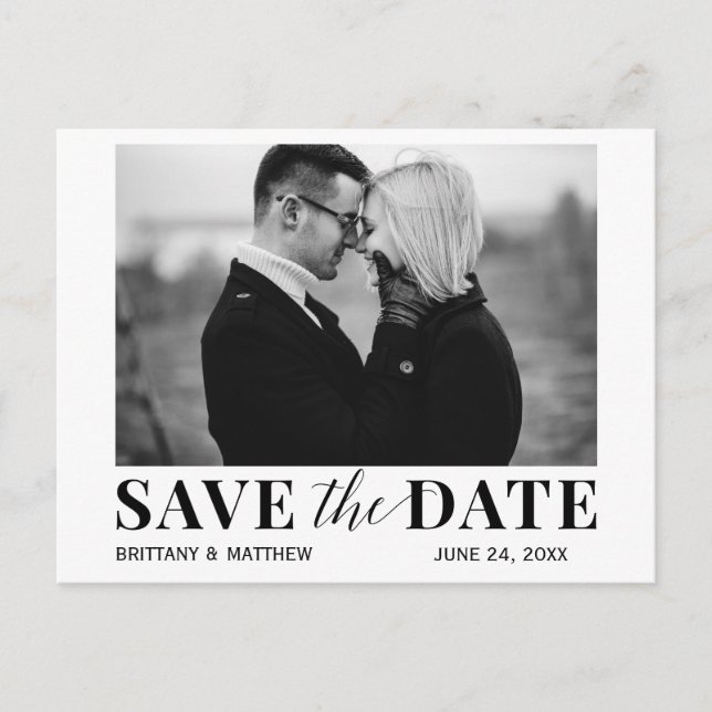 Modern Black and White Photo Trendy Save The Date Postcard (Front)