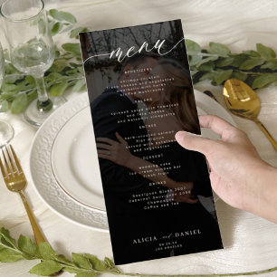 Modern black and white photo wedding menu