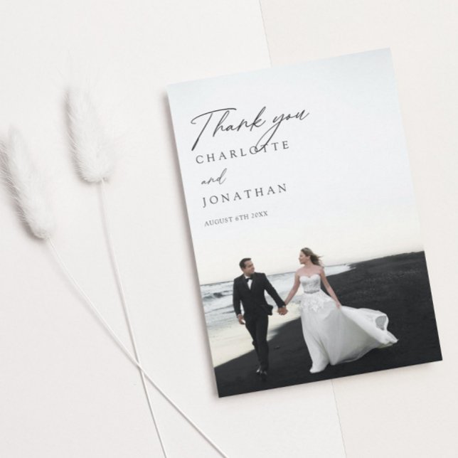 Modern Black and White Photo Wedding Thank You Card (Creator Uploaded)