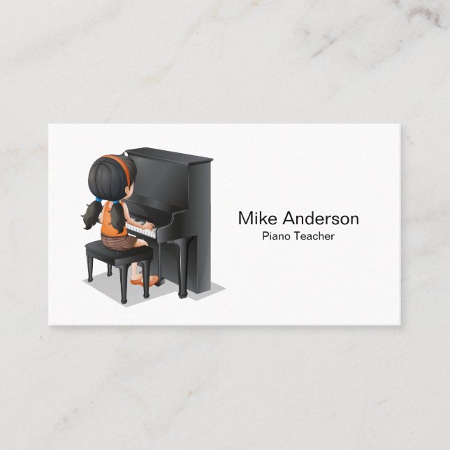 Modern Black and White Piano Teacher Business Card (Front)