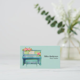 Modern Black and White Piano Teacher Business Card