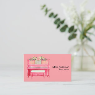 Modern Black and White Piano Teacher Business Card