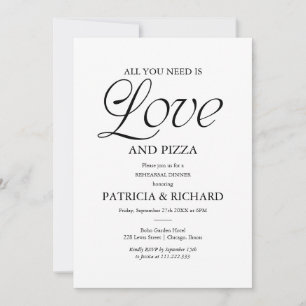 Modern Black and White Pizza Wedding Rehearsal Invitation