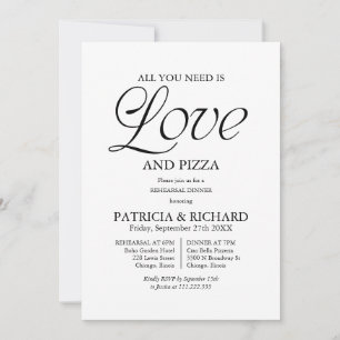 Modern Black and White Pizza Wedding Rehearsal Invitation