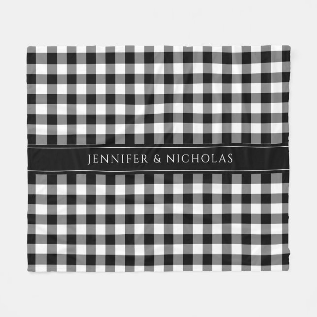 Modern Black And White Plaid Fleece Blanket (Front (Horizontal))