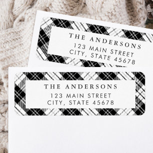 Modern Black and White Plaid Return Address