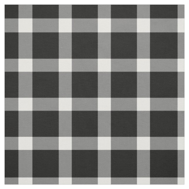 Modern Black and White Plaid Tartan Pattern Fabric (Swatch)