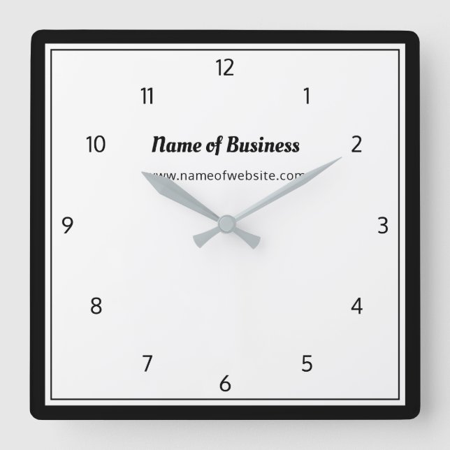 Modern Black and White Plain Simple With Numbers Square Wall Clock (Front)