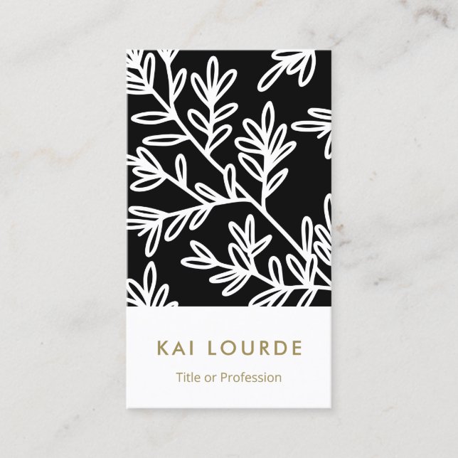 Modern Black and White Plant Leaf Pattern   Business Card (Front)