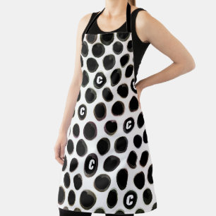 Modern Black and White Polka Dot Pattern Monogram Apron