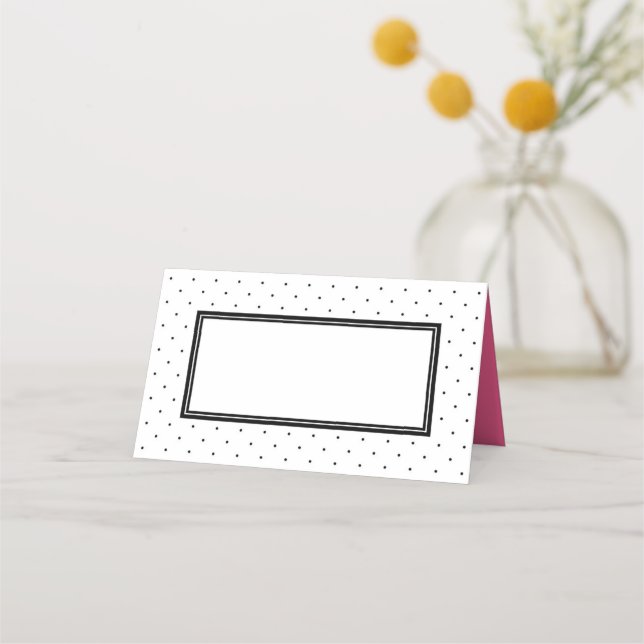 Modern Black and White Polka Dot with Pink Place Card (Front)