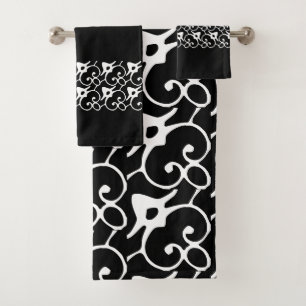 Modern Black and White Polka Dots Bath Towel Set
