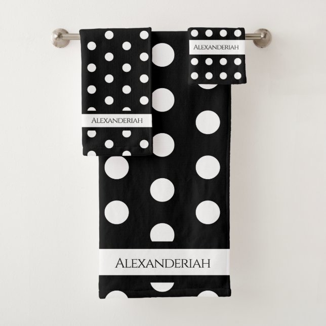 Modern Black and White Polka Dots Bath Towel Set (Insitu)