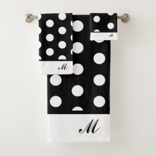 Modern Black and White Polka Dots Bath Towel Set