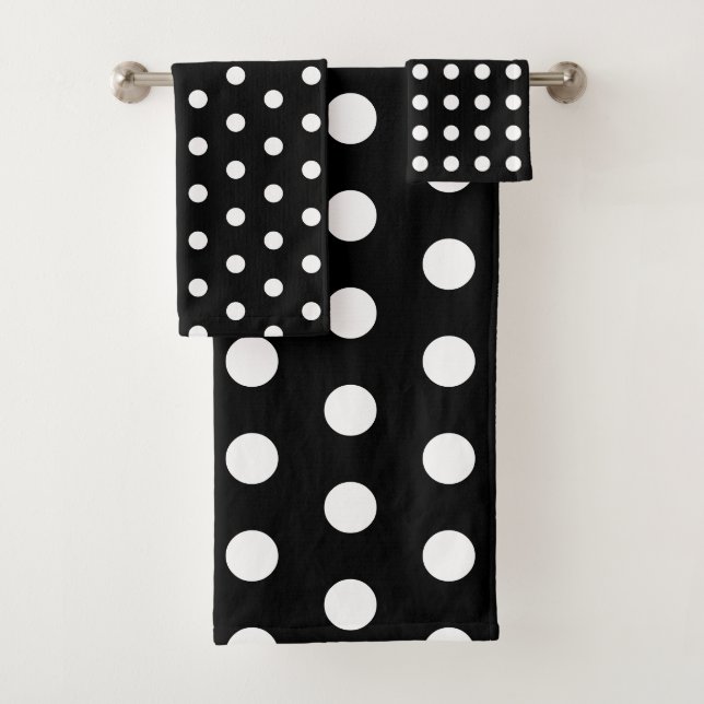 Modern Black and White Polka Dots Bath Towel Set (Insitu)