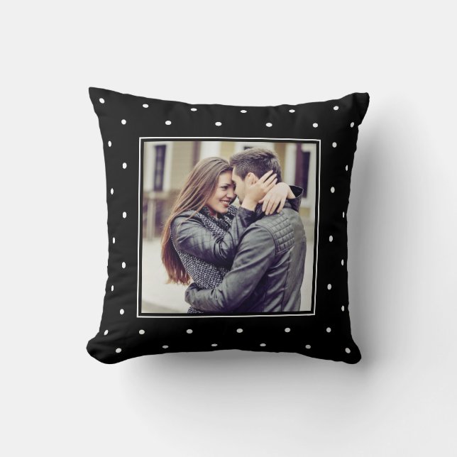 Modern Black and White Polka Dots with your Photo Throw Pillow (Front)
