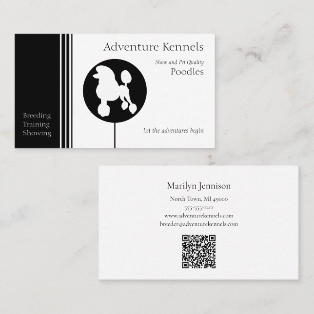 Modern Black and White Poodle Silhouette Business Card (Front/Back)