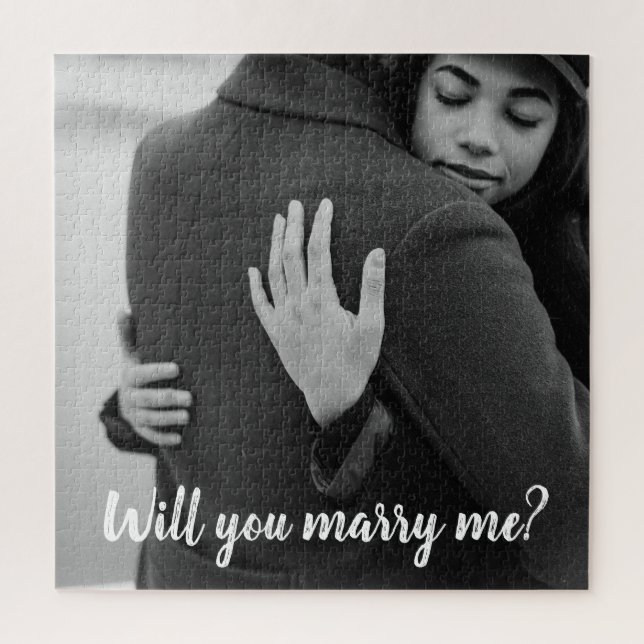 Modern black and white proposal weddings cute jigsaw puzzle (Vertical)