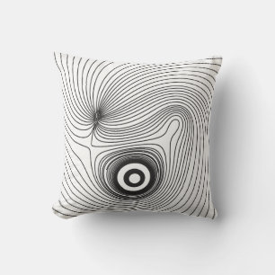 Modern Black and White Psychedelic Topographic Lin Throw Pillow