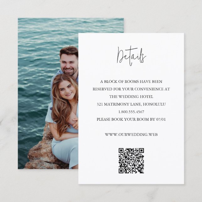 Modern Black and White QR Code Chic Wedding Enclosure Card (Front/Back)